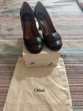 Chloé Dark Brown Leather Peep-Toe Heels
